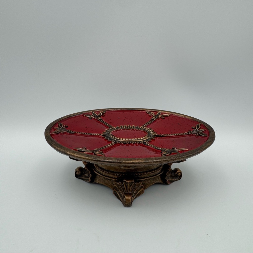 Vintage Mid Century Modern Red & Gold Acrylic Trinket Tray Soap Dish